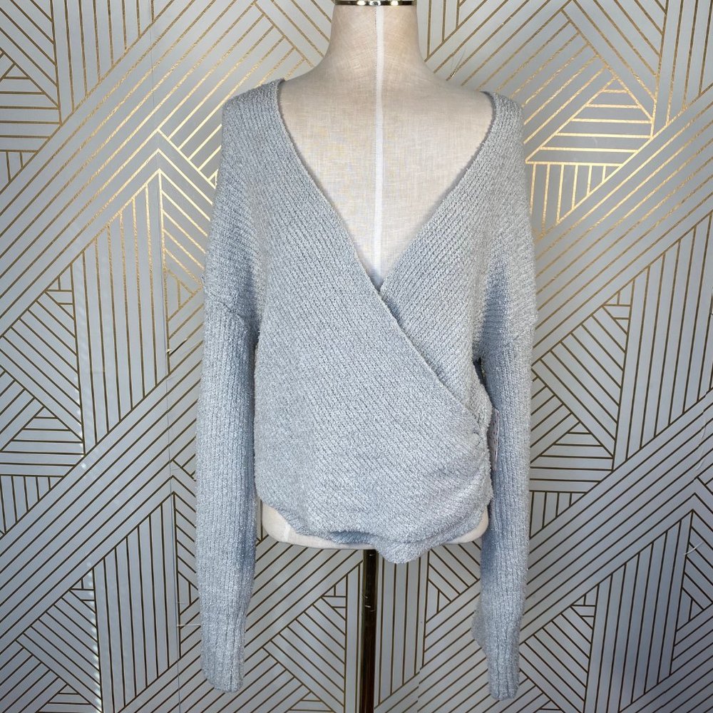 Free People Faux Wrap Sweater in Light Grey - Picture 2 of 8